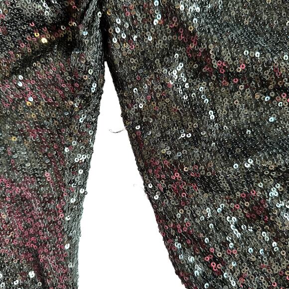 Retrofete Flynn Sequin Ruched Tulle Long Sleeve Key Hole Mini Dress Black Large - Picture 16 of 16